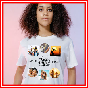 Beste Mum Foto Collage Elegantes Script Herz T-Shirt