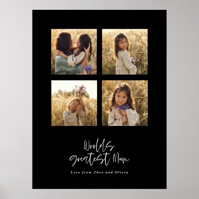 Beste Mum Multi-Foto elegant stilvoll schwarz Poster (Vorne)