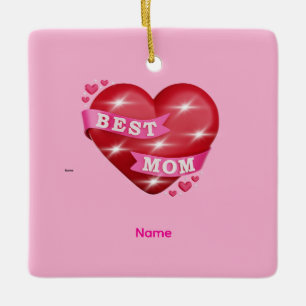 Beste Mutter 3D Glänzendes rotes Herz Muttertag Ge Keramikornament