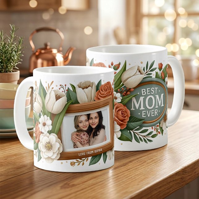Beste-Mutter-aller-Zeiten Blumen Foto Name Muttert Kaffeetasse (Zazzle Best Mom Ever Flowers Photo Name Mother’s Day)
