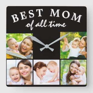 Beste Mutter Aller Zeiten Foto-Collage Schwarz Quadratische Wanduhr
