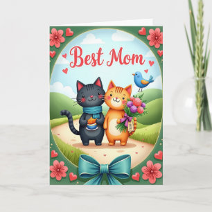 Beste-Mutter-Blumen-Katzen-Kunstkarte Karte