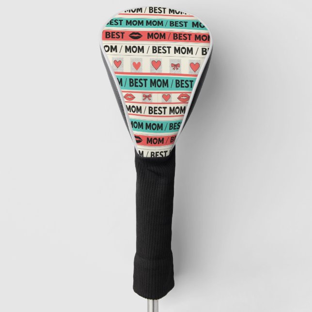 Beste-Mutter-Comic-Herzen Retro-Grafik Golf Headcover (Vorderseite)
