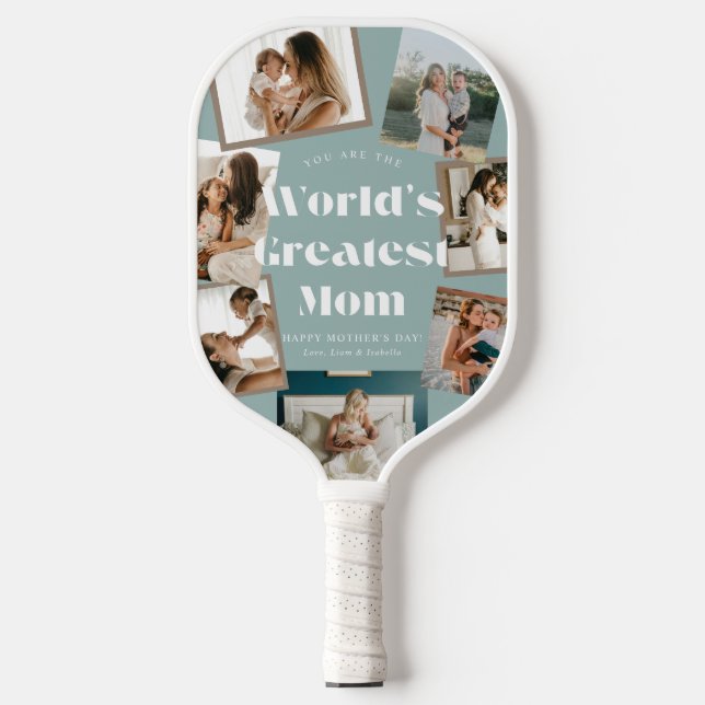 Beste Mutter der Welt 7 Foto-Collage Pickleball Schläger (Vorderseite)