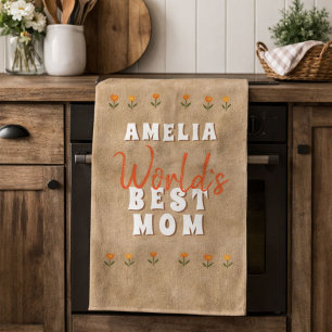 Beste Mutter der Welt Blumen Floral Rustikal Beige Geschirrtuch