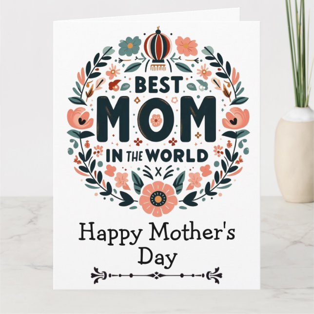 Beste Mutter der Welt Blumenkranz - Muttertag Karte (Vorderseite)