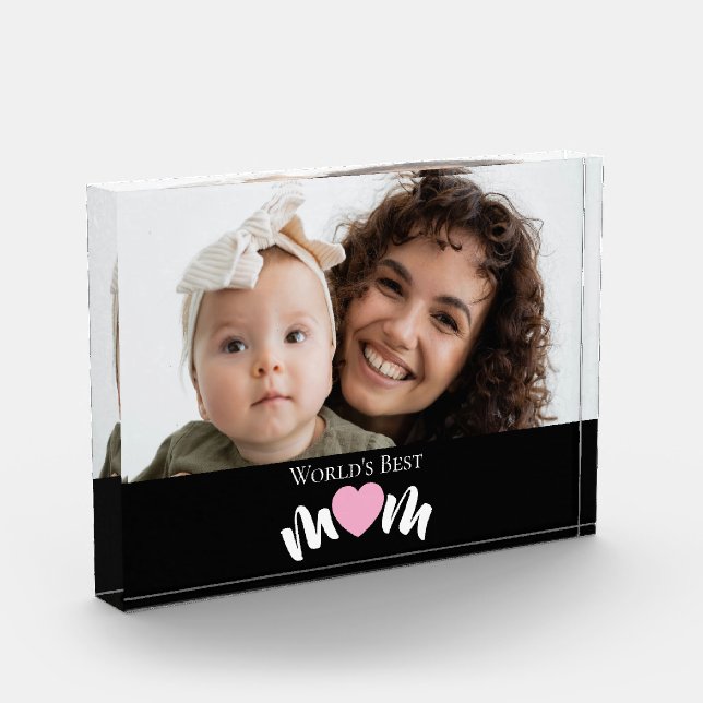 Beste Mutter der Welt Herz Modern Script Foto Bloc (Links)
