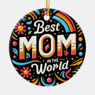 Beste Mutter der Welt - Lebendige Blumen und Regen Keramik Ornament