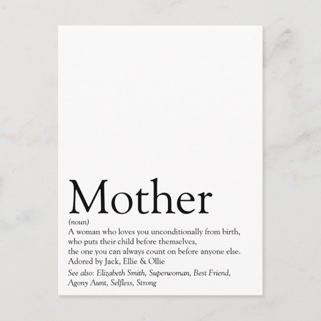 Beste Mutter der Welt, Mum, Mutter Definition Postkarte (Vorderseite)