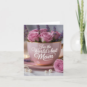 Beste Mutter der Welt: Rosa Teetasse gefüllt mit R Feiertagskarte