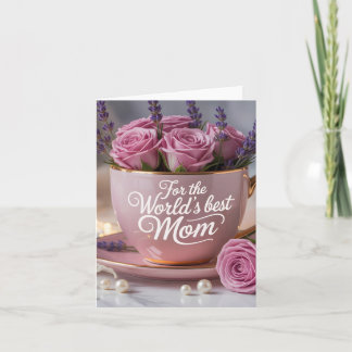 Beste Mutter der Welt: Rosa Teetasse gefüllt mit R Feiertagskarte