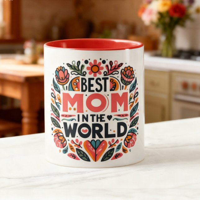 Beste Mutter der Welt - Volkskunst-Blumen-Mutterta Tasse (Von Creator hochgeladen)