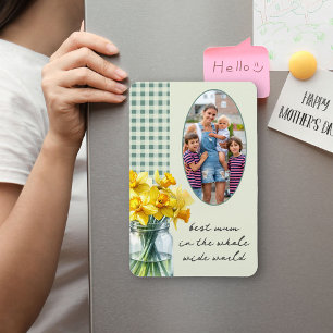 Beste-Mutter-Foto Grünes Gingham und Narzissen im Magnet