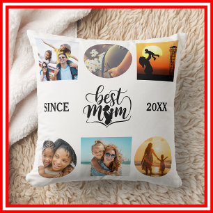 Beste Mutter   Fotocollage Elegante Schrift Herz Kissen