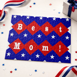 Beste Mutter im patriotischen Diamantform Puzzle