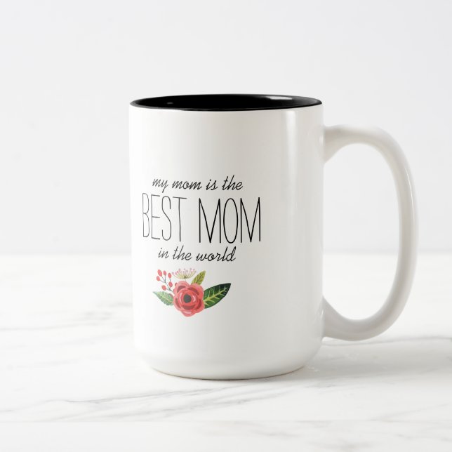 Beste Mutter in Text und Akzent der Blütenwelt Zweifarbige Tasse (Rechts)