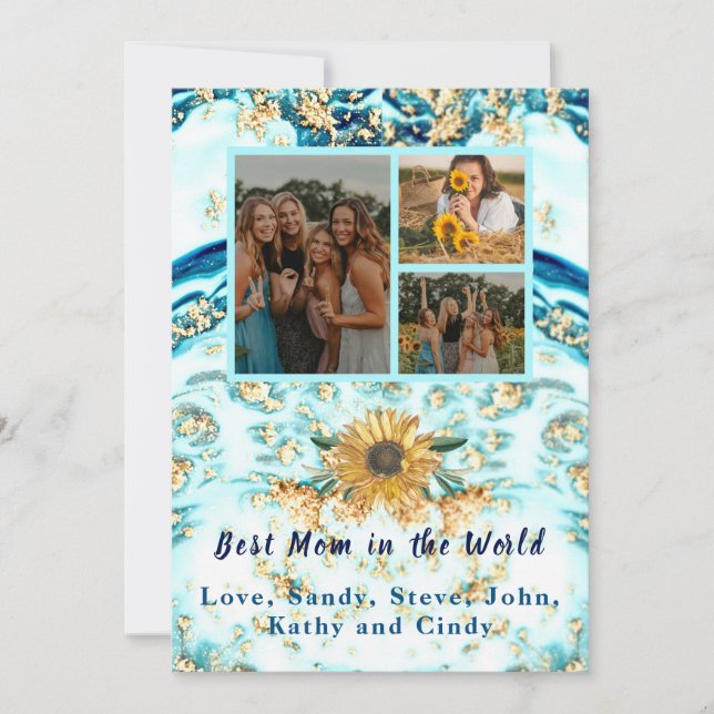 Beste Mutter je 4 Foto Collage Blue Marble Ankündigung (Vorderseite)