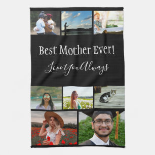 Beste Mutter je 8 Foto Collage White Script Geschirrtuch