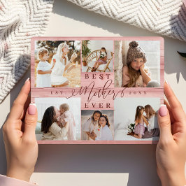 Beste Mutter je Foto Collage Pink Woodgrain Fotoplatte