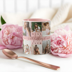 Beste Mutter je Foto Collage Pink Woodgrain Tasse