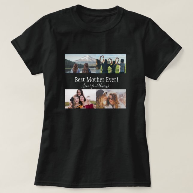 Beste Mutter je Foto Collage White Script schwarz T-Shirt (Design vorne)