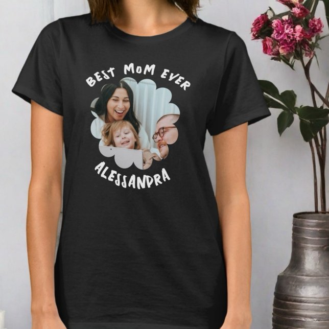 Beste Mutter je Foto Monogramm Typografie Blume T-Shirt (Von Creator hochgeladen)