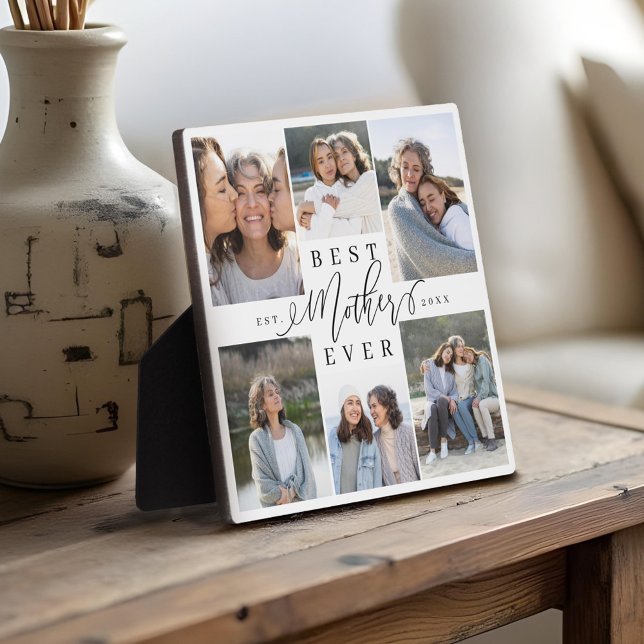 Beste Mutter je Script 6 Foto Collage Keepake Fotoplatte (Best Mother Ever Script 6 Photo Collage Keepsake Plaque)