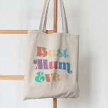 Beste Mutter je Vintag Retroskript Mutter Tag Tragetasche<br><div class="desc">Best Mum Ever: eine einfache Tasche mit farbenfroher Retro-Typografie,  perfekt um den Muttertag oder jede andere Gelegenheit zu feiern.</div>