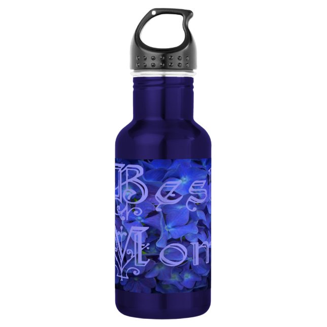 Beste Mutter mit blauem Blumenhintergrund Trinkflasche (Vorderseite)