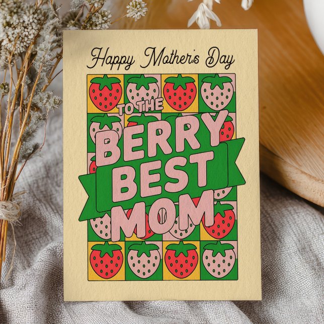 Beste Mutter Retro-Erdbeere Lustig Frohen Mutterta Postkarte (Von Creator hochgeladen)