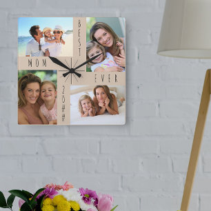 Beste Mutter überhaupt 4 Foto-Collage Beige Quadratische Wanduhr