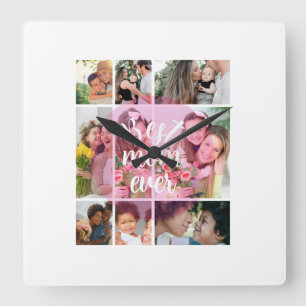 Beste Mutter überhaupt 9 Foto-Collage Personalisie Quadratische Wanduhr