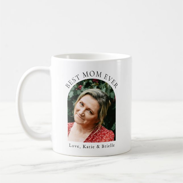Beste Mutter überhaupt, benutzerdefinierter Bogenf Kaffeetasse (Links)