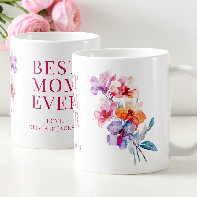Beste Mutter überhaupt Elegante Blumen Blumen Mutt Kaffeetasse (Best Mom Ever Elegant Floral Flowers Mother's Day Coffee Mug)