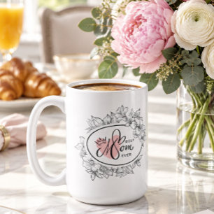 Beste Mutter überhaupt Floraler Rahmen und königli Kaffeetasse