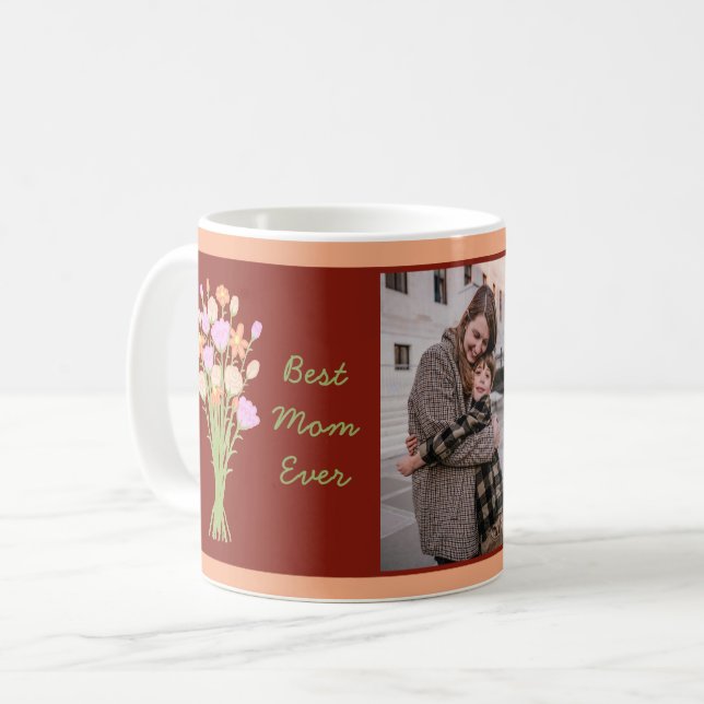 Beste Mutter überhaupt Foto & moderne Blumen zum M Kaffeetasse (Vorderseite Links)