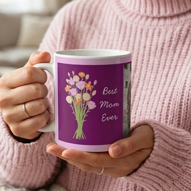 Beste Mutter überhaupt Foto & moderne Blumen zum M Kaffeetasse (Best mom ever photo & modern flowers Mother’s Day Coffee Mug - Create Your Unique Gift for Mom Now!)