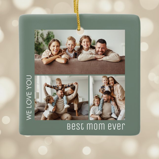 Beste Mutter überhaupt Foto Muttertag Sagegrün Keramikornament (Best Mom Ever Photo Mother's Day Sage Green Ceramic Ornament)