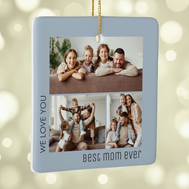 Beste Mutter überhaupt Foto Muttertag Staubblau Keramikornament (Best Mom Ever Photo Mother's Day Dusty Blue Ceramic Ornament)