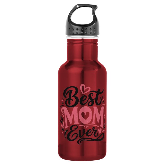 Beste Mutter überhaupt – Herz-Typografie-Design Edelstahlflasche (Vorderseite)
