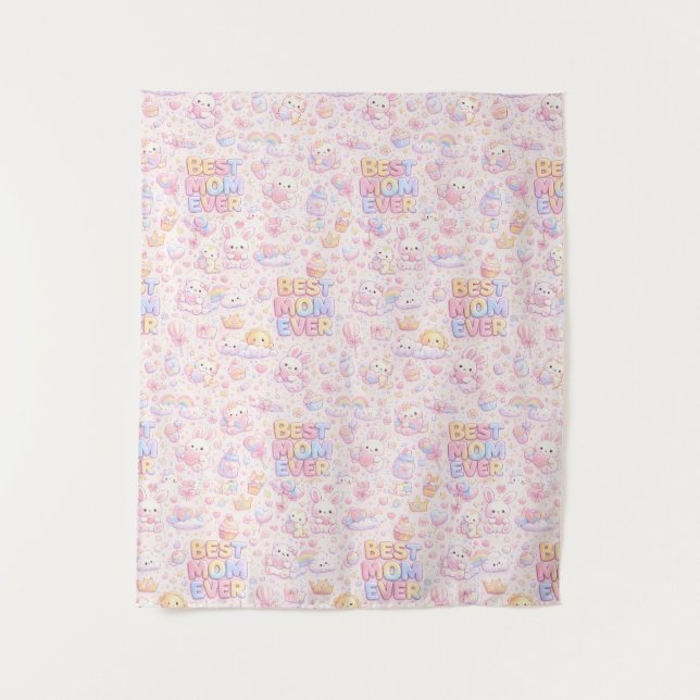 Beste Mutter überhaupt Kawaii Pastell-Muster Wandteppich (Vorderseite)