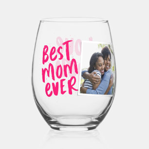 Beste Mutter überhaupt modern rosa Foto Muttertag Weinglas Ohne Stiel