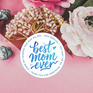 Beste Mutter überhaupt Moderne Blaue Weiße Pinsel  Runder Aufkleber
