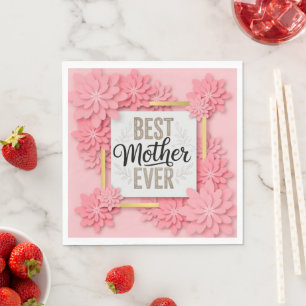 "Beste Mutter überhaupt" Rosa Blumen zum Muttertag Serviette