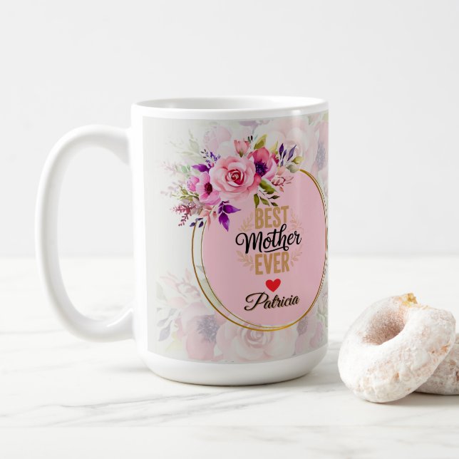 Beste Mutter überhaupt - Rosa florales individuell Kaffeetasse (Mit Donut)