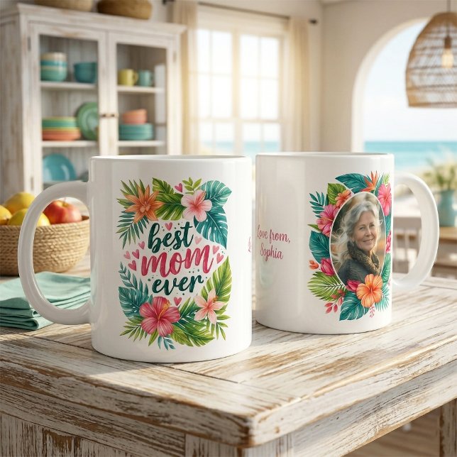 Beste Mutter überhaupt Tropisches Blumen-Muttertag Jumbo-Tasse (Best Mom Ever Tropical Floral Mother’s Day Photo Giant Coffee Mug)
