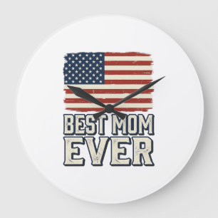 Beste Mutter überhaupt Vintage-Amerikanisches-Flag Große Wanduhr