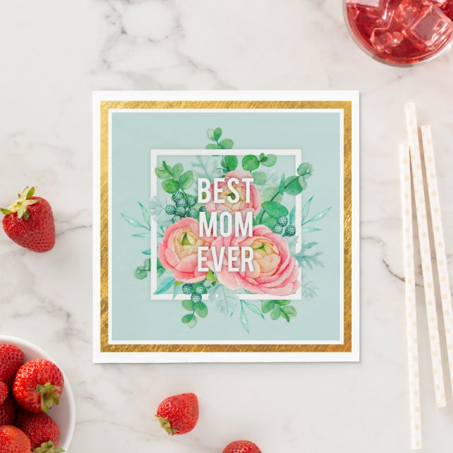 Beste Mutter überhaupt Wasserfarben-Blumen Grün un Serviette (Beispiel)