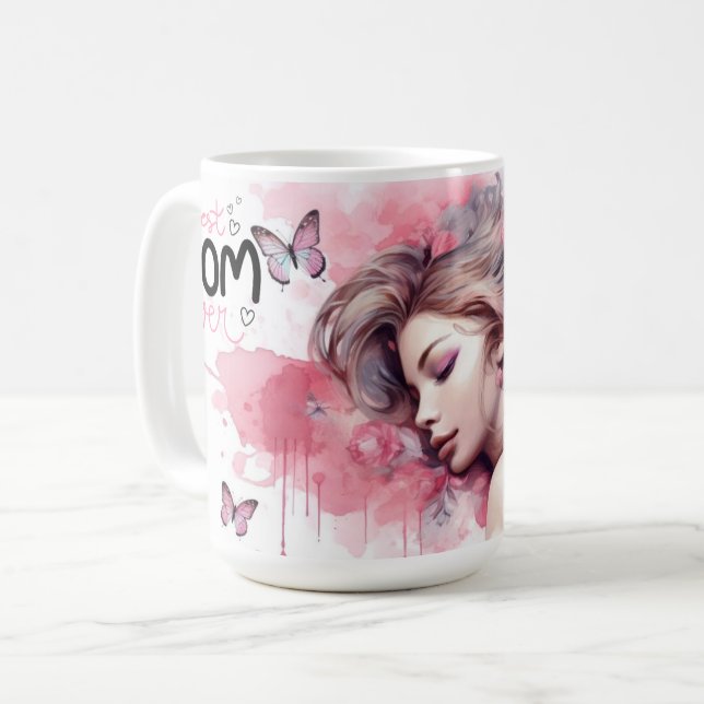 Beste Mutter überhaupt Wasserfarben-Rose Kaffeetasse (Vorderseite Links)