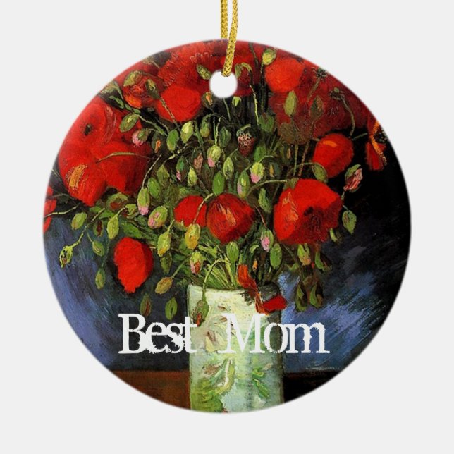Beste Mutter, Vase mit roten Pappchen Keramikornament (Vorne)